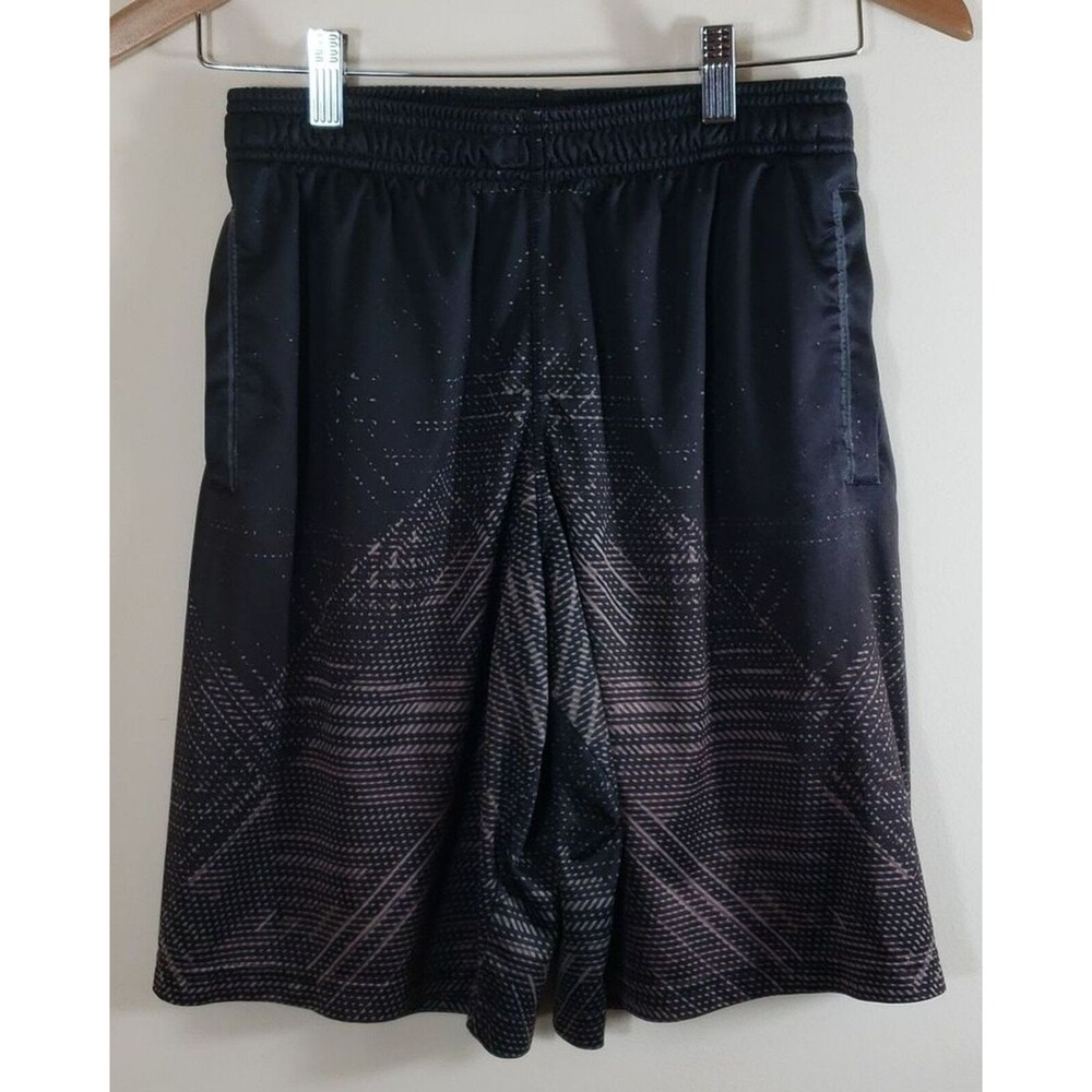 Boy's Champion Black Gray Geometric Pattern Lined Athletic Shorts, Pockets,  XL